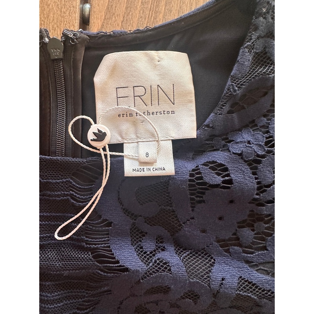 Erin Fetherston Navy Blue Lace Sheath Dress 3/4 Sleeve Midi Size 8 - Picture 6 of 7